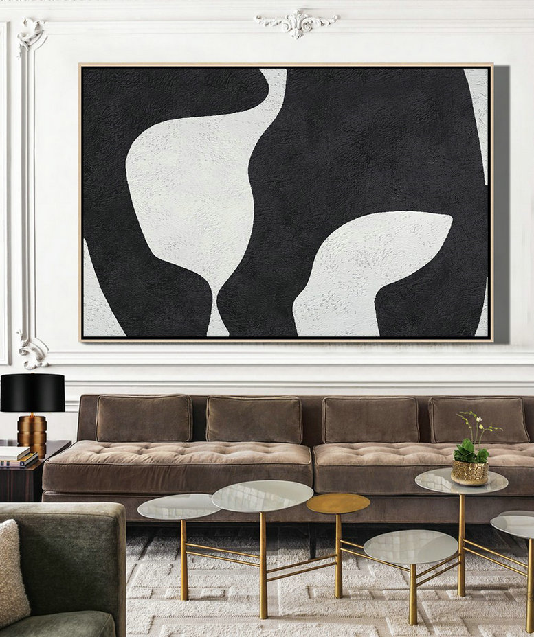 Oversized Custom Canvas Art,Hand Painted Oversized Horizontal Minimal Art On Canvas, Black And White Minimalist Painting - Modern Art